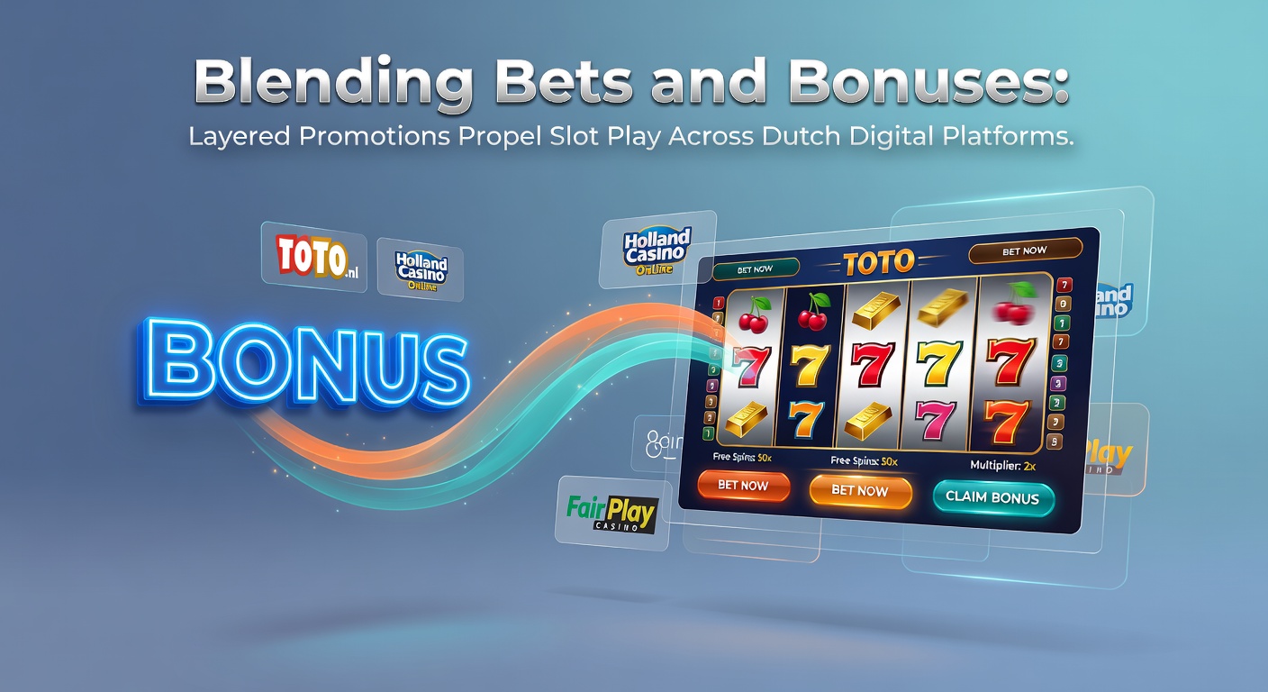 Grafiek en screenshot van een blending promotie op een Nederlands slotplatform, met lagen van gratis spins naar jackpot bonussen