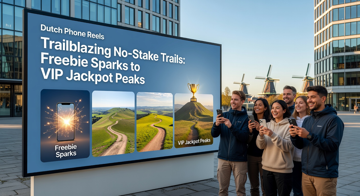 Grafiek met opwaartse curve van gratis spins naar VIP-jackpotwinsten op Nederlandse mobiele casino-apps, met iconen van munten en trofeeën